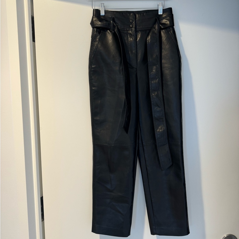 Aritzia Wilfred Faux Leather Black Trousers with Belt - Picture 2 of 6